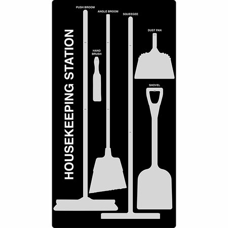 5S SUPPLIES 5S Housekeeping Shadow Board Broom Station Version 8 - Black Board / Gray Shadows No Broom HSB-V8-BLACK/GRAY-BO